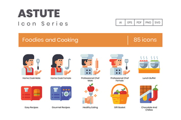 85 Foodies and Cooking Flat Icons
