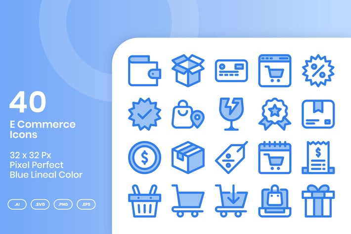 40 E-Commerce Icons Set - Blue Lineal Color