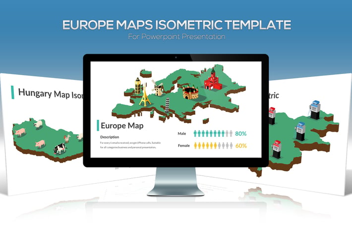 Europe Maps Isometric & Legends For Powerpoint