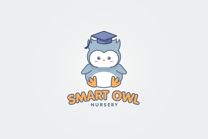 Cartoon Cute Smart Owl Mascot Logo