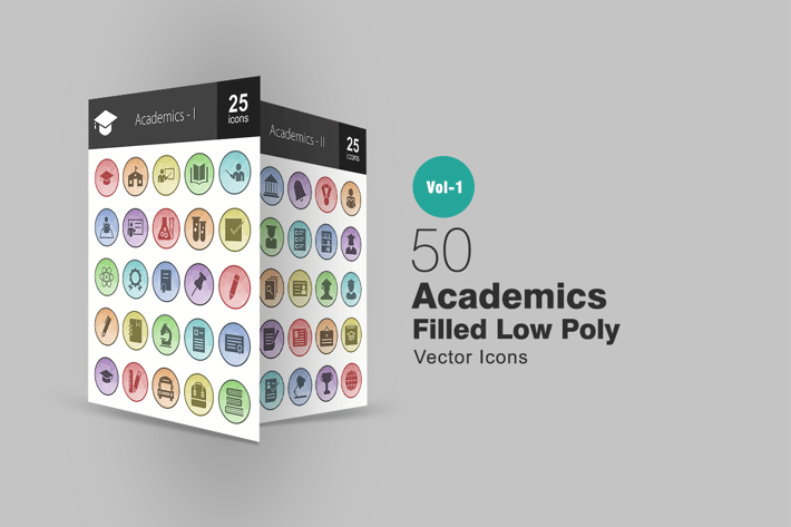 50 Academics Filled Low Poly Icons