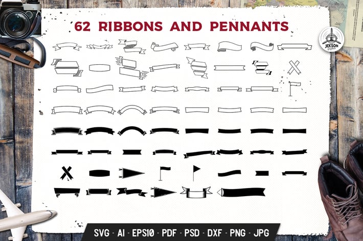 Vintage Hand Drawn Ribbons Bundle. Vector Graphics