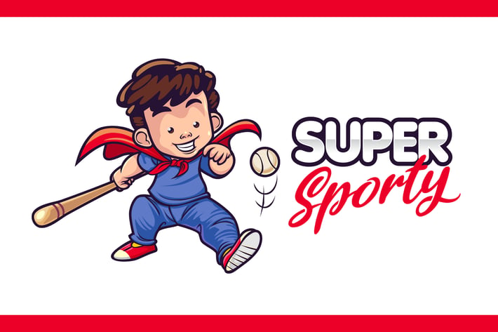 Super Baseball Little Boy Character Mascot Logo