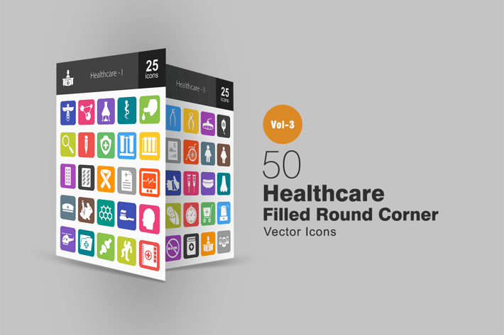 50 Healthcare Flat Round Corner Icons