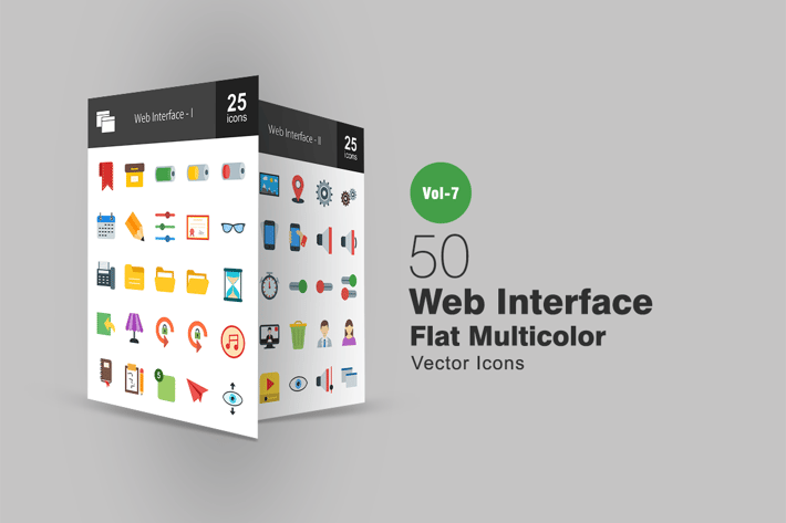 50 Web Interface Flat Multicolor Icons