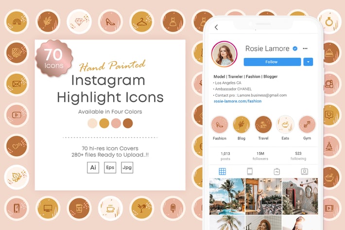 Instagram Highlights Covers Icon Kit Hand painted