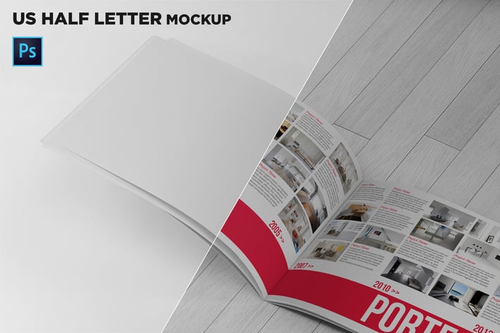 US Half Letter Brochure Mockup Closeup Left Page