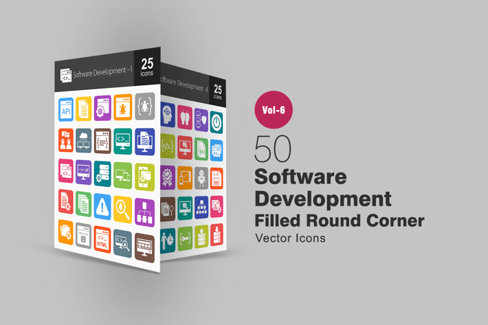 50 Software Development Filled Round Corner Icons