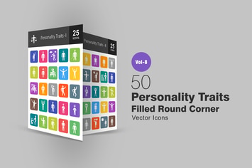 50 Personality Traits Filled Round Corner Icons