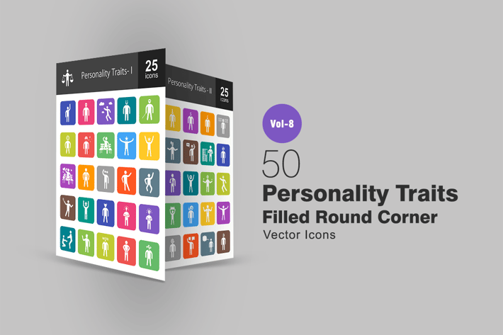 50 Personality Traits Filled Round Corner Icons