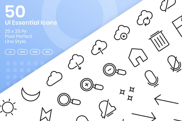 50 UI Essential Icons Set - Line