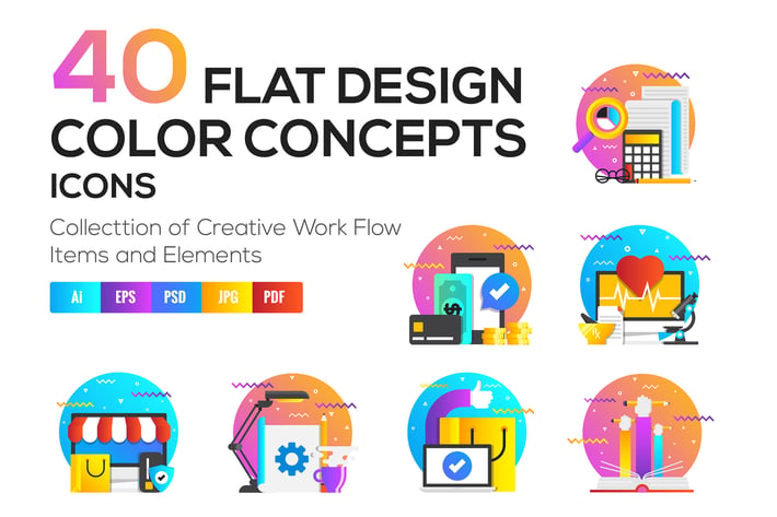 Set of Modern Flat Multi Color Conceptual icons