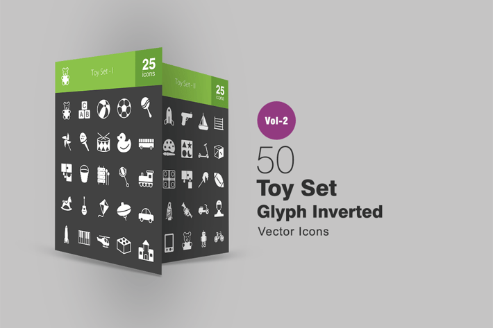 50 Toy Set Glyph Inverted Icons