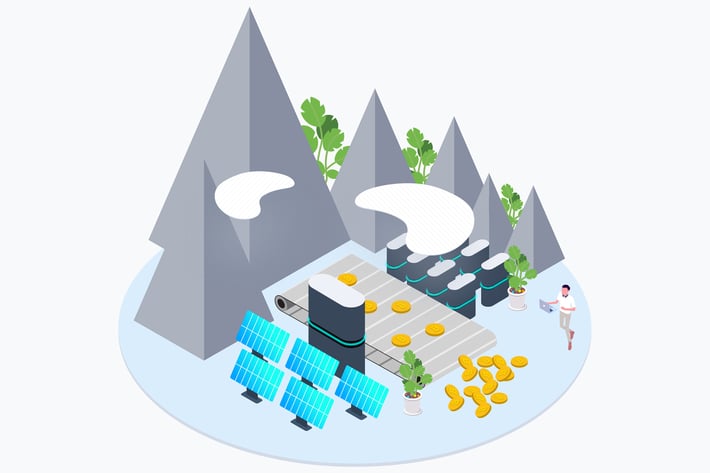 Green Energy Mining Cryptocurrency Isometric