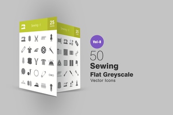 50 Sewing Flat Greyscale Icons