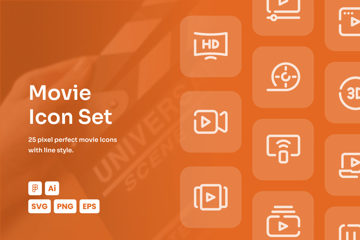 Movie Dashed Line Icon Set