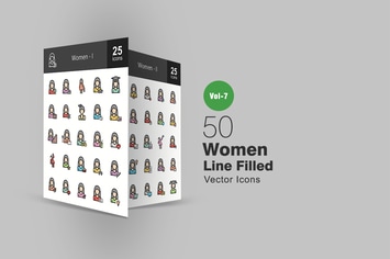 50 Women Filled Line Icons