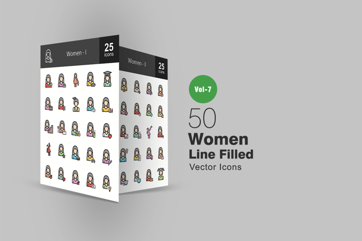 50 Women Filled Line Icons