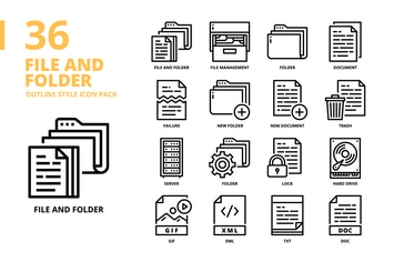 File and Folder Outline Style Icon Set