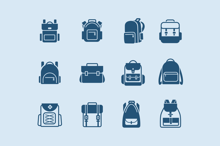 12 School Backpack Icons