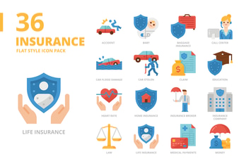 Insurance Flat Style Icon Set