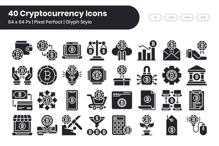 40 Cryptocurrency Icons Set - Glyph