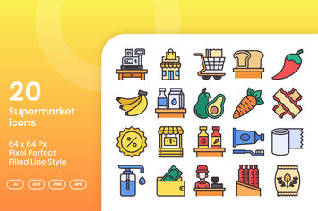 20 Supermarket  Icons Set - Filled Line