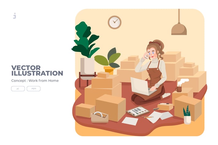 Work From Home - Vector Illustration 