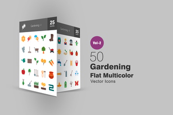 50 Gardening Flat Multicolor Icons