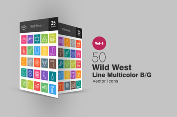 50 Wild West Line Multicolor B/G Icons
