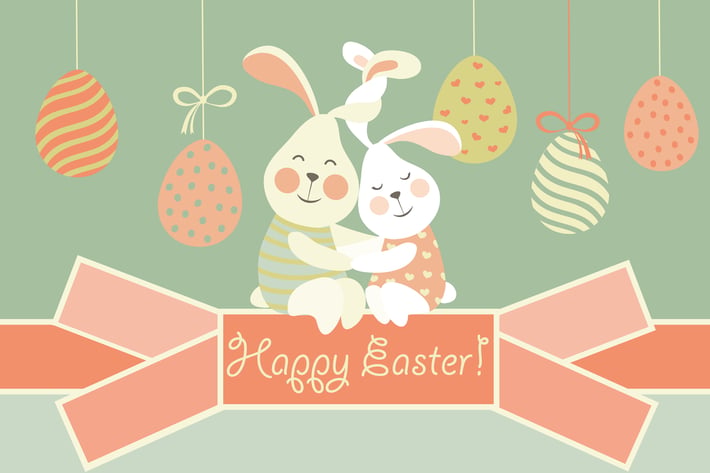 Easter bunnies and easter egg. Vector illustration