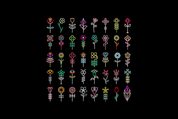 Neon Colors Flower Icon Set