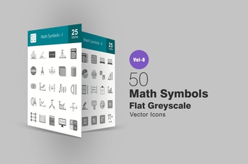 50 Math Symbols Flat Greyscale Icons