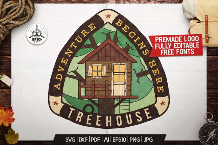 Tree House Badge / Vintage Camping Logo Patch SVG