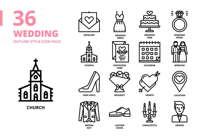 Wedding Outline Style Icon Set