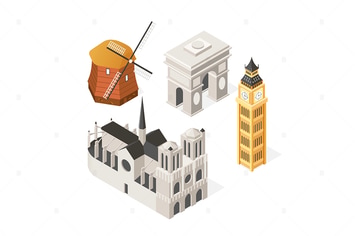 European landmarks - isometric set of objects