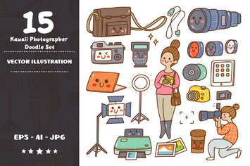 Kawaii Photographer Doodle Set