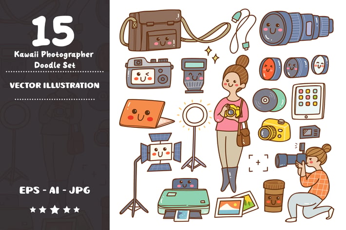 Kawaii Photographer Doodle Set