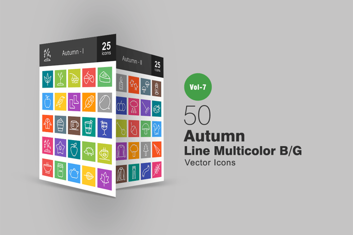 50 Autumn Line Multicolor B/G Icons