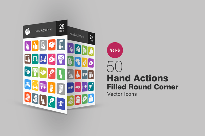 50 Hand Actions Filled Round Corner Icons