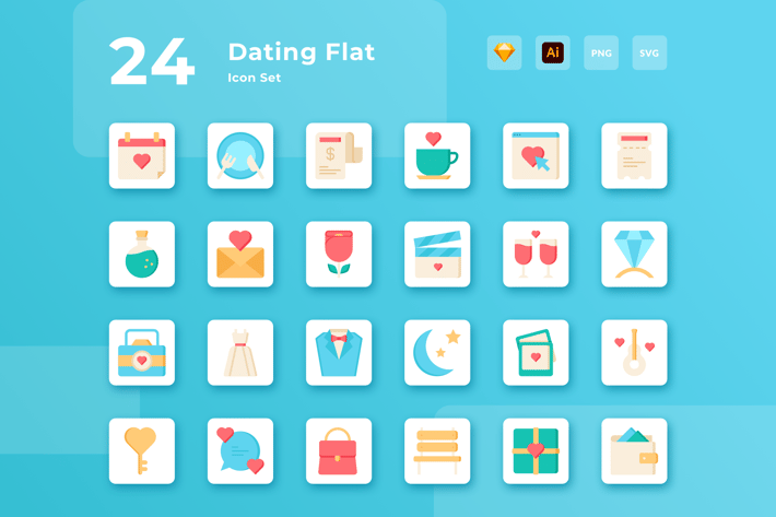 Valentine Dating Flat Icon Set