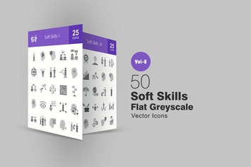 50 Soft Skills Flat Greyscale Icons