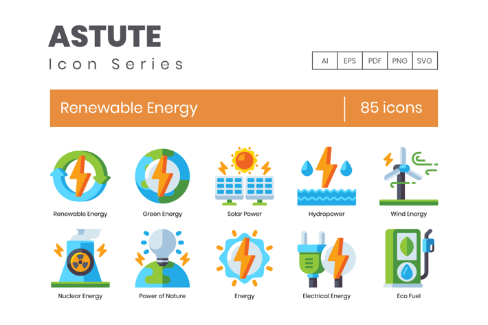 85 Renewable Energy Icons