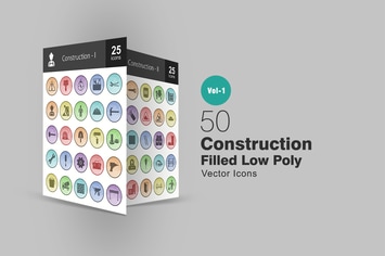 50 Construction Filled Low Poly Icons