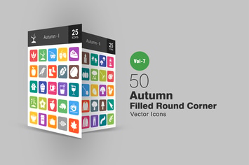 50 Autumn Filled Round Corner Icons