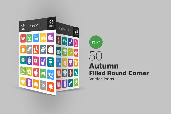 50 Autumn Filled Round Corner Icons