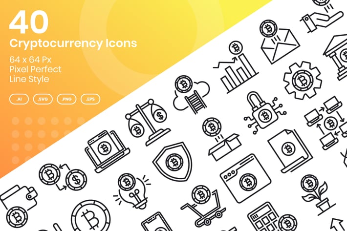 40 Cryptocurrency Icons Set - Line