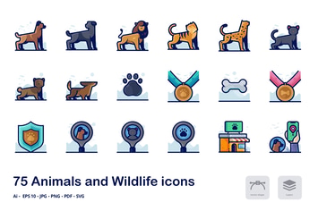 Animals Detailed Filled Outline Icons