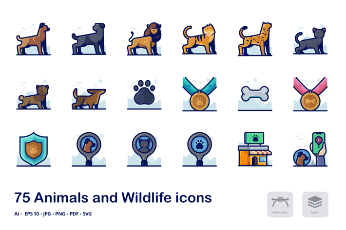 Animals Detailed Filled Outline Icons