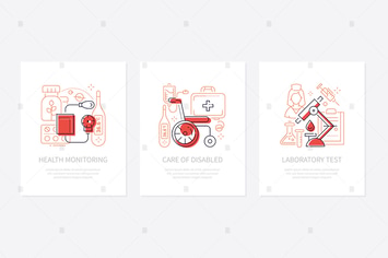 Medicine and healthcare line design style banners